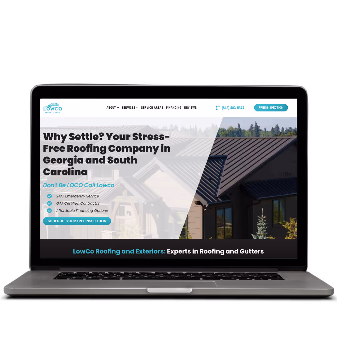 LowCo Roofing and Exteriors website design by Think1 Designs