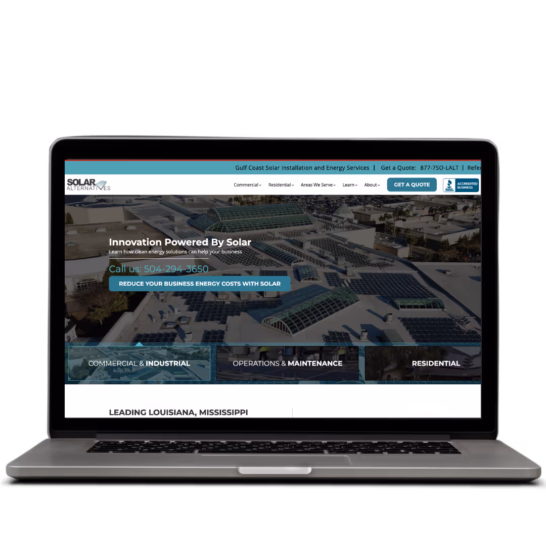 Solar Alternatives website designed by Think1 Designs