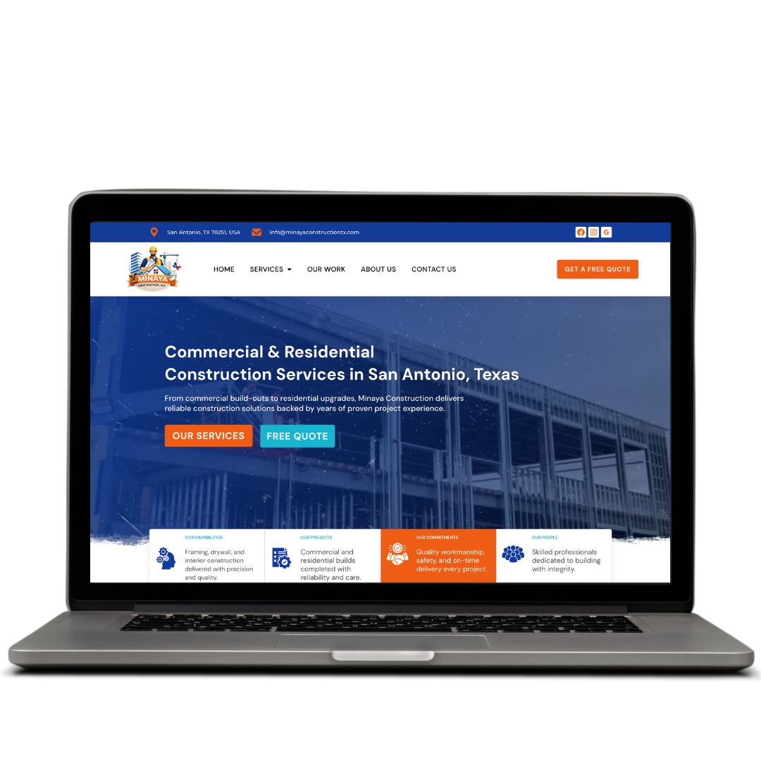 Minaya Construction, LLC website design by Think1 Designs