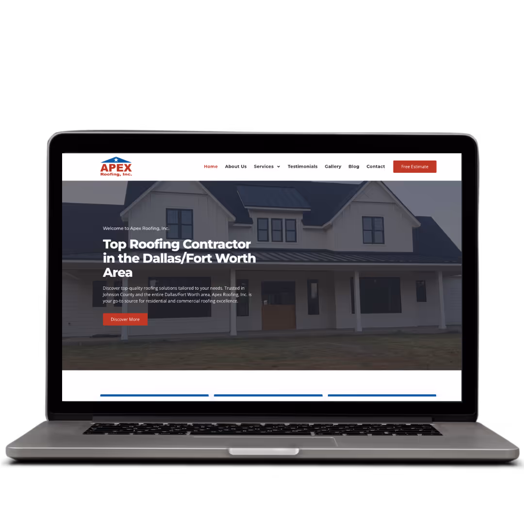 Apex Roofing, Inc website design by Think1 Designs